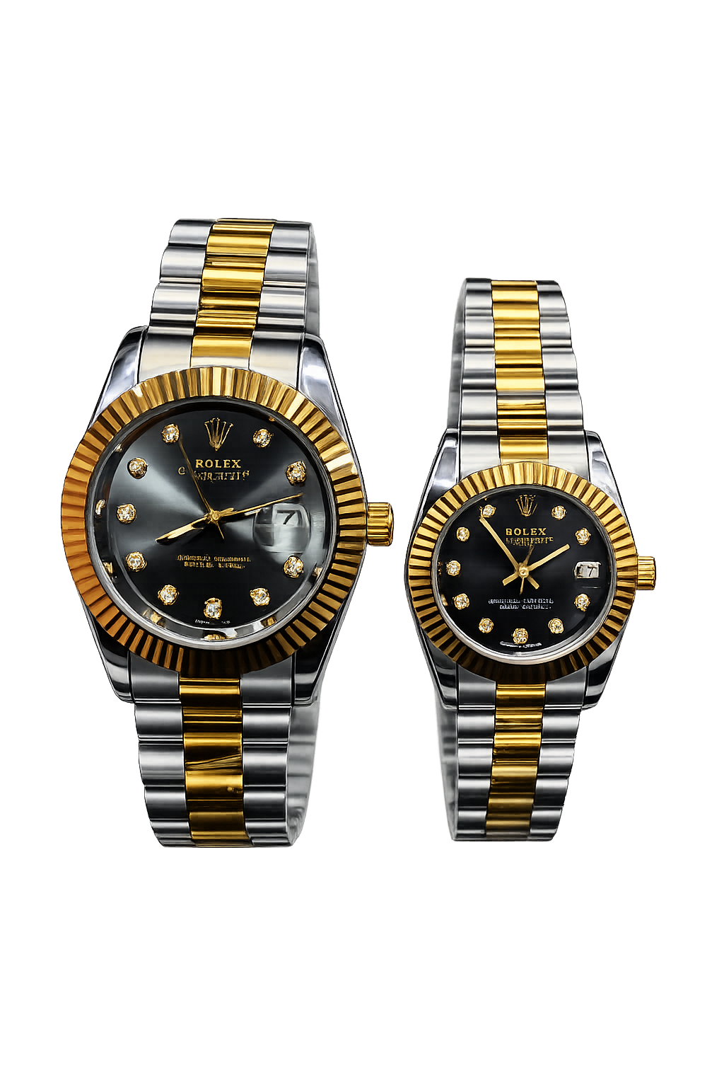 ROLEX Couple Watch Set Two Tone Black Dial Datejust Style