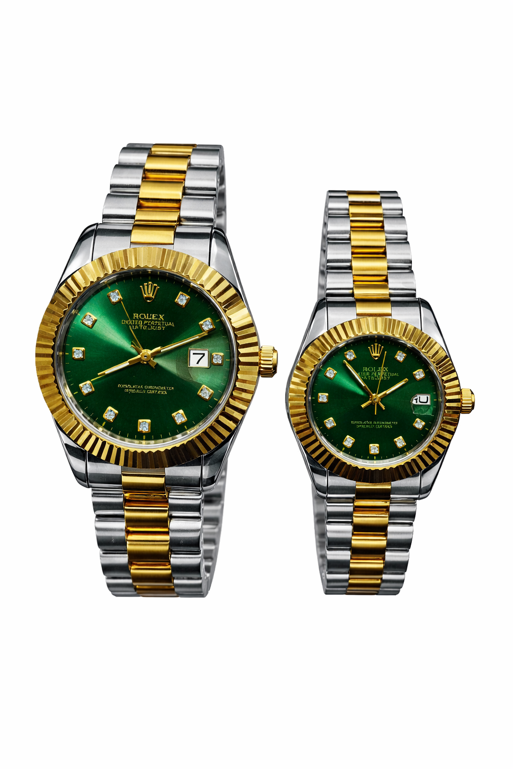 ROLEX Couple Watch Set Two Tone Green Dial Datejust Style