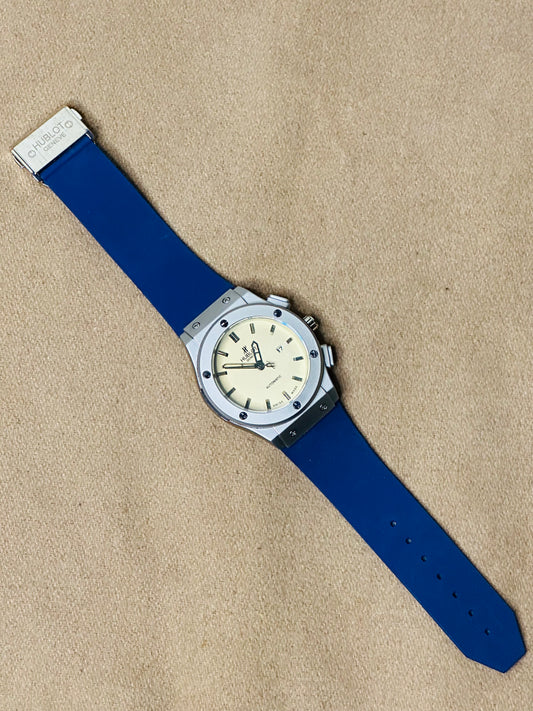 Hublot Luxury Blue Strap Watch Premium Steel Finish