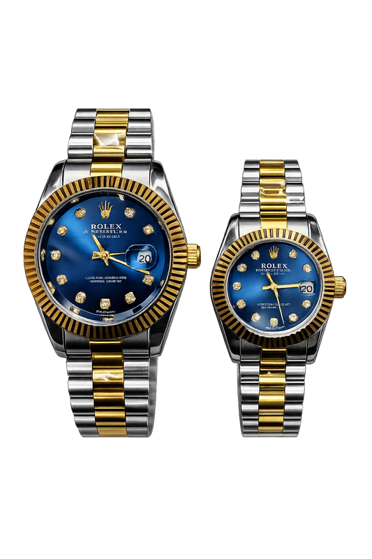 ROLEX Couple Watch Set Two Tone Blue Dial Datejust Style