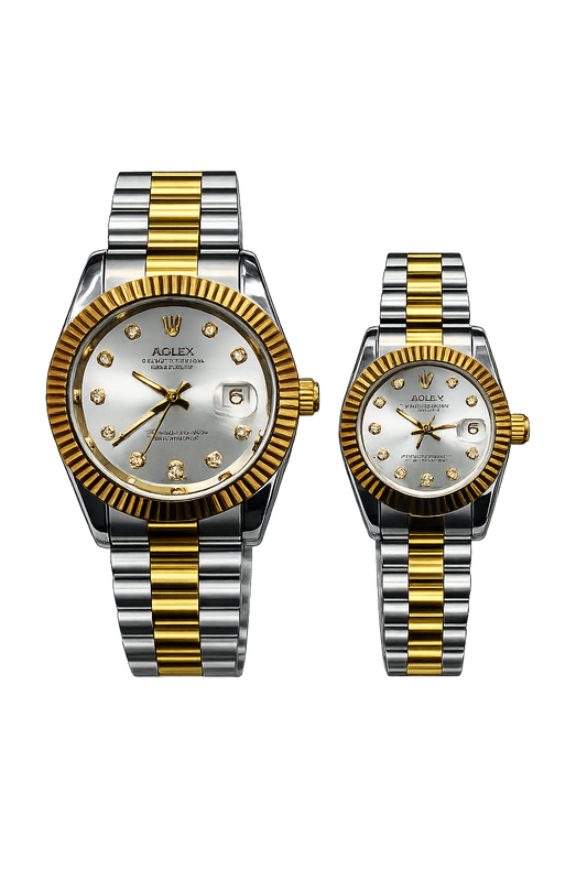 ROLEX Couple Watch Set Two Tone Gold & Silver Datejust Style