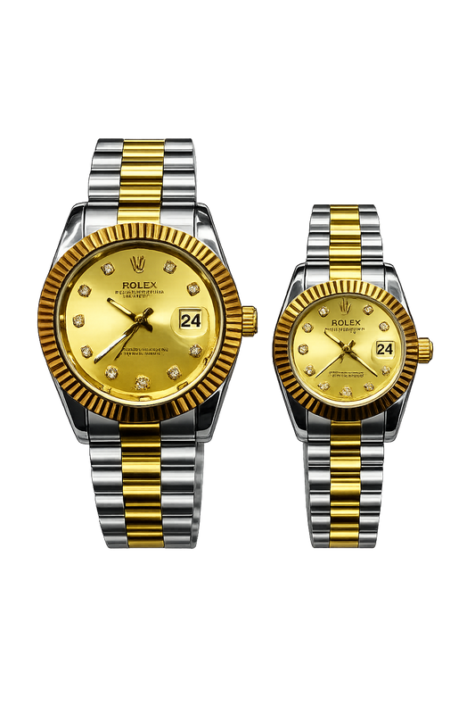 ROLEX Couple Watch Set Two Tone GOLD Dial Datejust Style